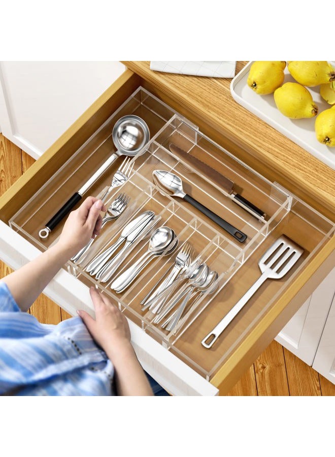 NIUBEE Acrylic Kitchen Drawer Organizer for Flatware and Utensils, Expandable Silverware Organizer and Cutlery Tray for Kitchen, Office,Bathroom Supplies, Clear 21" - Image 5